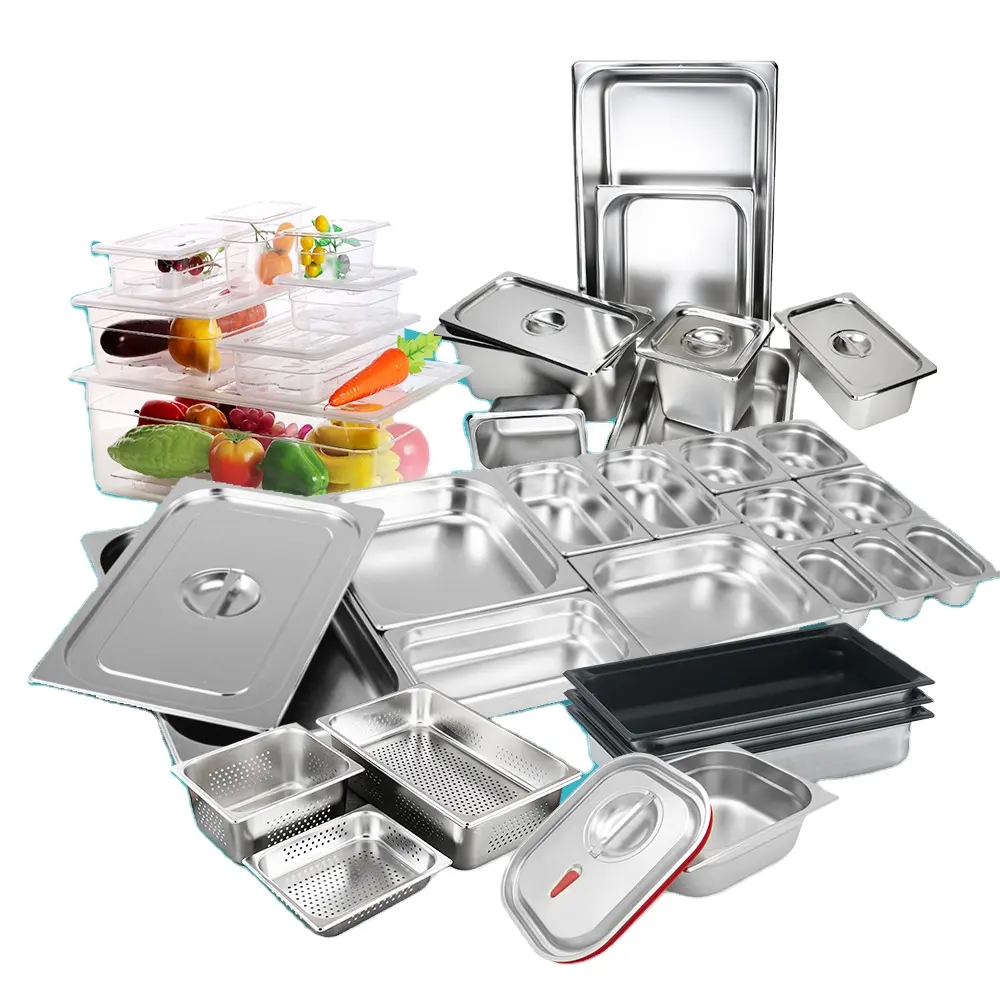 Pesybao recipiente alimentar usado, utensílios de cozinha para alimentos de todos os tamanhos, de aço inoxidável, gastronorm, para armazenamento de alimentos
