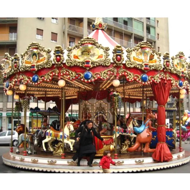 Equipo de atracción de Feria de 24 asientos Manege Merry Go Round, carrusel de caballos, atracciones importadas para niños de China, juegos de parques de atracciones
