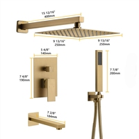 Ensemble de douche encastré 3 fonctions en or brossé, système de douche pluie mural moderne avec mitigeur de salle de bain et douchette à main