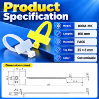 Kabel Ties Nylon 66 Kelas Industri untuk Identifikasi Kabel Listrik, Label Cetak Laser Logo Kustom, Kemasan 100 Pcs