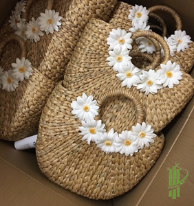 Handmade Straw Tote Bag Woven <b>Half</b> Moon Shoulder Crossbody Bag Floral Decoration for Beach Travel Women - Product Image 2