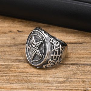 Nhẫn thép không gỉ OAHLAN thời trang, hình ngũ giác, biểu tượng <span class=keywords><strong>Lucifer</strong></span> Satan, dành cho nam, size 7-12, có thể tùy chỉnh cá nhân - Product Image 3