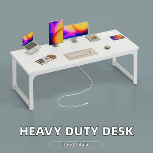 63x24 polegadas mesa de escritório com tomada e USB-C, mais profundo e mais grosso <span class=keywords><strong>desktop</strong></span>, tubo de metal resistente, mesa do computador, branco - Product Image 2