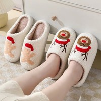 Nouvelles pantoufles douillettes pour la maison, design mignon de Père Noël, en peluche chaude pour l'hiver, avec dessus en fourrure, semelle en caoutchouc thermoplastique souple et lumineuse