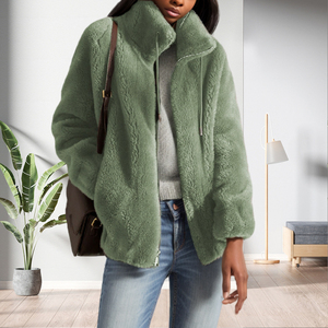 Manteau d'hiver en polaire shaggy chaud et court, grande taille, avec fermeture éclair, style mode - Product Image 4