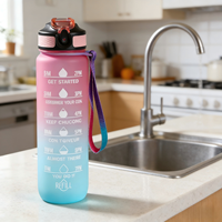Bouteille d'eau de sport en Tritan sans BPA 32oz 1L Logo personnalisé Motivation Gym Fitness Design Marqueur de temps Paille bouillante Applicable