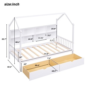 New Design Wooden Twin <b>Size</b> House <b>Bed</b> with 2 Drawers Kids <b>Bed</b> with Storage Shelf for Kids Bedroom - Product Image 6