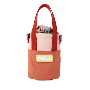 Custom Nylon Child Water Bottle <b>Bag</b> with <b>Drawstring</b> Closure and Red Handles for <b>Kids</b> Outdoor Use - Product Image 1
