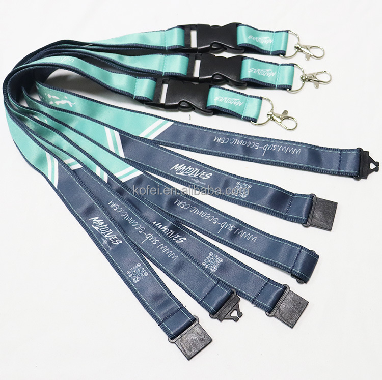 Custom Satin Woven Breakaway Sublimation Keychain Lanyards With Logo Custom Polyester Double Layer Satin Lanyard Image 4