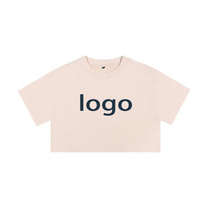 Crop top tendance en pur coton, vêtements de danse sexy, t-shirt à manches courtes ample pour femmes, logo imprimable - Product Image 1