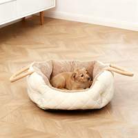Petopia Premium Luxus Komfortables Hunde-Plüschbett Rechteckiges Donut-Auto-Haustierbett mit Abnehmbarem Bezug Leinen Einfarbiger Cord