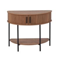 Table console au design unique avec motif ondulé, tiroirs de rangement, style bois brun, panneau demi-lune pour salon, hôtel