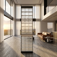 Cloison de séparation en verre translucide à effet d'ondulation d'eau avec cadre en acier inoxydable moderne de luxe noir personnalisé, éclairage LED, pour hall d'entrée