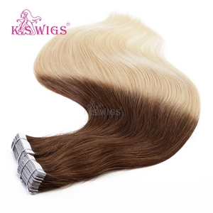 K.S <b>WIGS</b> Remy Quality Double Drawn T8-60# Straight <b>Ombre</b> Brown To Blonde Machine Double Weft Brazilian Tape In Hair Extensions - Product Image 5