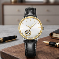 Montre mécanique à cadran squelette sertie de diamants, 41 mm, verre 20 mm, luxe minimaliste, bracelet en cuir pour couple, coffret cadeau