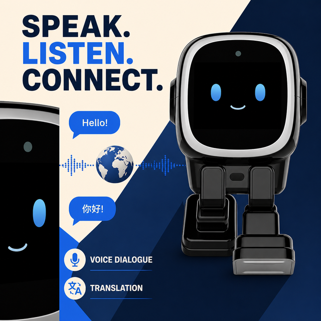 AI Emotional Companion Robot Touchscreen TFT Display Wi-Fi Voice Chat Translation Dancing Educational Learning Alarm Clock AI