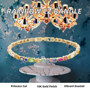 Bracciale Geometrico Multiforme con Cristalli Colorati e Diamanti in Smalto, Zirconia Cubica 5A, Forma Quadrata e Occhio di Cavallo, Colori Arcobaleno per Moda Femminile - Product Image 2