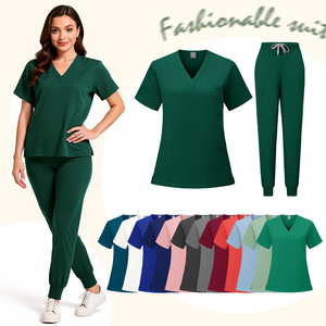 Women's V-Neck <b>Scrub</b> <b>Set</b> Moisture Wicking Hospital Uniforms Split <b>Set</b> Tops And Pants For Medical Work - Product Image 4
