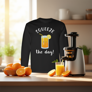 T-shirt à manches longues avec citation inspirante « Squeeze the Day Orange Juice » – Idéal pour les promotions - Product Image 3