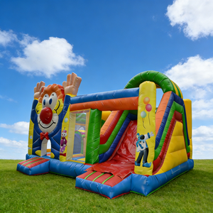 Château gonflable commercial <span class=keywords><strong>à</strong></span> thème <span class=keywords><strong>clown</strong></span> avec toboggan, château de saut coloré <span class=keywords><strong>pour</strong></span> enfants, idéal <span class=keywords><strong>pour</strong></span> les événements de fête foraine - Product Image 1