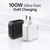 Charger Desktop GaN 100w Colokan India Tipe C USB-A, Charger Dinding 2 Tipe C 1 USB-A, Adaptor Daya