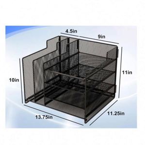 Desk Organiser with <b>Drawer</b> 5-Tier Metal Mesh Office Desk Accessories & Stationery Organiser Desktop Storage Tray - Product Image 5