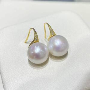 High End Large Size Freshwater Pearl Hook <b>Earrings</b>, 12-13mm Near Round High Luster, Stiletto Heel Design 925 Sterling <b>Silver</b> - Product Image 1