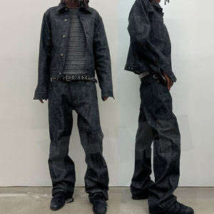 Produttore personalizzato 2 pezzi pesi massimi abbinati abiti <span class=keywords><strong>oversize</strong></span> giapponese giacca di Jeans e pantaloni larghi Set di Jeans da uomo - Product Image 1