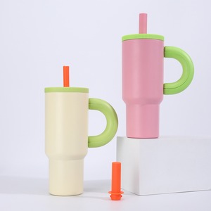 Stainless Steel Tumbler <b>With</b> <b>Straw</b> 25oz/40oz Vacuum Insulated Travel Mug Modern Design Colorful Handle - Product Image 3