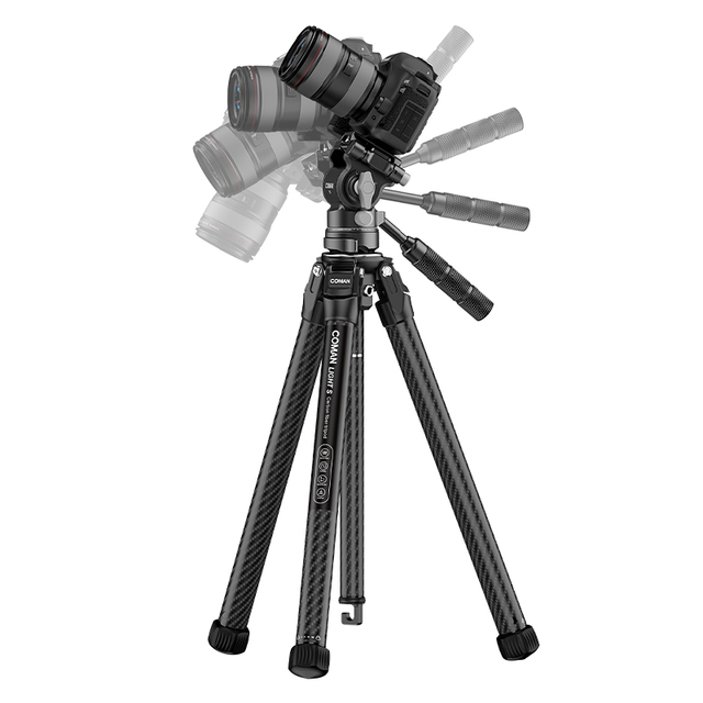 COMAN Light S High Quality Compact Carbon Fiber Professional DSLR Video Camera Tripod