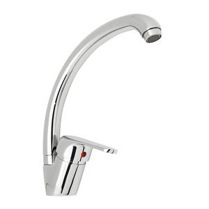 Grifo Mezclador de Cocina Monomando Hydrall Ines, Diseño Moderno Plateado Cepillado, Caño Alto Giratorio, para Uso Doméstico, Certificado CUPC - Product Image 1