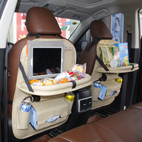 Organisateur de siège arrière de voiture en cuir PU, plateau pliable, support pour tablette, poches pour gobelets, porte-mouchoirs, rangement multifonction pour siège arrière