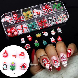 Vente chaude 3D 12 grilles Nail Art décorations mignon résine bonhomme de neige et <span class=keywords><strong>arbre</strong></span> de noël pour bricolage ongles conceptions pour décor de noël - Product Image 2