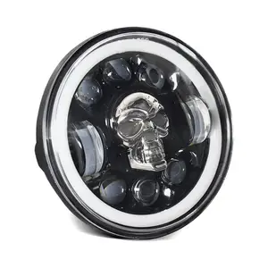 YD-TC14-575 Motorfiets 5.75 Inch Led Koplamp Met Schedel Patroon En Richtingaanwijzer Drl Voor Sportster Dyna Ijzer Xl883