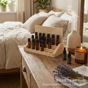 Wooden Stepped Essential Oil <b>Storage</b> <b>Rack</b> 3 Layers Detachable Roller <b>Bottle</b> Organizer Desktop Living Room <b>Storage</b> - Product Image 2