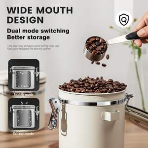 2L With Date-Tracker, CO2-Release Valve Spoon Stainless Steel Coffee Grounds and Beans Container Tea Sugar Coffee <b>Canister</b> Set - Product Image 6