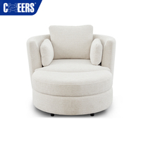 MANWAH CHEERS Fauteuil Rond Moderne en Tissu Crème avec Coussin Rembourré Doux, Chaise de Salon Surdimensionnée avec Ottoman