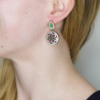 Pendientes de Joyería de Moda, Estilo Vintage Turco Otomano, con Pétalos de Esmeraldas y Rubíes para Mujer