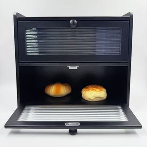 Bamboo Double Layer Bread Box Flip Top Storage Rack For Home <b>Kitchen</b> Bakery Use - Product Image 1
