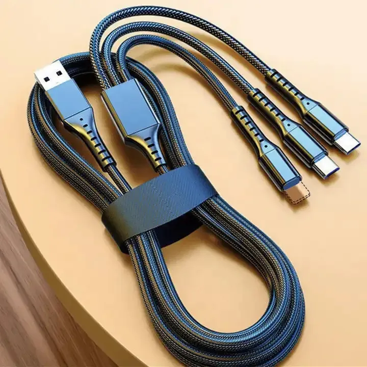 5A 66W 3in1 Usb Ke Tipe-c Usb-c Mikro 3 Nilon Kabel Pengisian Cepat untuk iPhone 14 13 Pro Max untuk Samsung S23 Ultra Kabel Pengisian