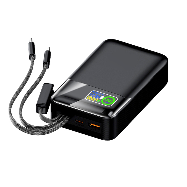 30000mAh Power Bank 22.5W 65W Fast Charging Built-in Charging Cables Lanyard LED Power Display Portable Battery OEM Logo PB84