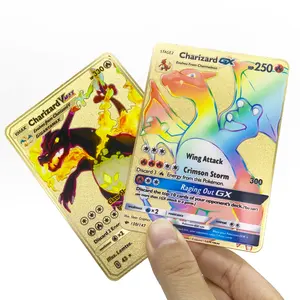 빠른 배송 사용자 정의 새로운 트레이딩 카드 게임 리자몽 피카츄 Vmax GX 골드 카드 금속 인기있는 포켓몬 놀이 카드