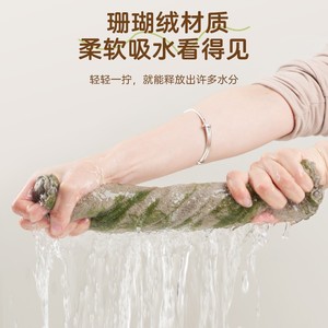 Coral Fleece Dishcloth Green 30x30 4Pcs Thick Absorbent Kitchen Cleaning Cloth - Product Image 2