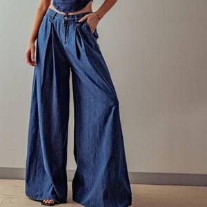 Jeans de mezclilla azul personalizados OEM para mujer, de alta calidad, estilo holgado, de algodón, de tiro medio, acampanados, a la moda, de cintura alta, casuales, de pierna ancha - Product Image 1