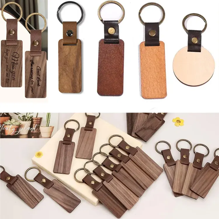 Wood Keychain China Custom Laser Engrave Name Wooden Keychains Blank Inital Wood Keychain