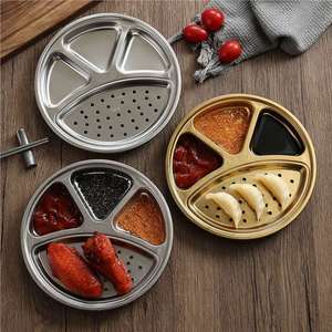 304 Stainless Steel Grill Plate Round Divided Condiment Dish For Korean Style Cooking - Product Image 3