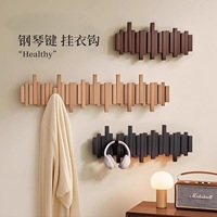 Porte-manteau mural en bois massif de hêtre en forme de clavier de piano, trois rangées supplémentaires de crochets, style moderne et simple, sans perçage