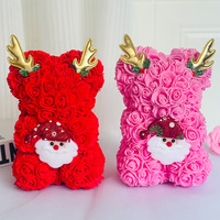 Ours en peluche rose de 25 cm en gros avec coffret cadeau pour femmes, cadeau de la Saint-Valentin, ours en fleurs artificielles de roses