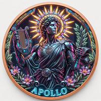 Pièce de monnaie en cuivre fin 999 de 5 oz, mythologie grecque Apollo, haute relief, couleur UV, effet proof, cadeau pour les amateurs d'art et de musique