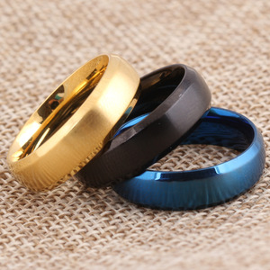 Titanium Steel <b>Couple</b> <b>Rings</b> 6Mm Simple Round Wedding Band Unisex Jewelry Blue Black Gold Steel Color - Product Image 2
